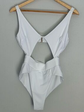 MBM Swim Aspire White One Piece Swimsuit Cutout High Leg Medium Adjustable Strap